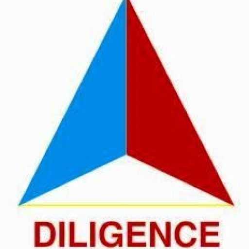 A logo featuring a red and blue triangle, accompanied by the word "DILIGENCE" in red text below.