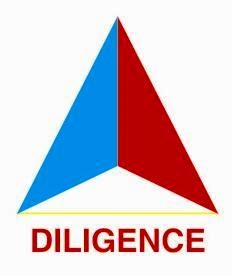 A logo featuring a red and blue triangle, accompanied by the word "DILIGENCE" in red text below.